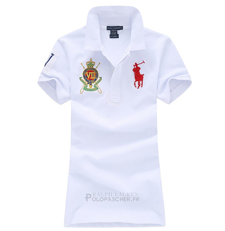 Ralph Lauren Femme Pony Polo Crested Polo Blanc Rouge